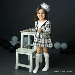 Baby Girl Fashion Pageant Plaid Coat Dress Costume O036 | 1Y | Black White
