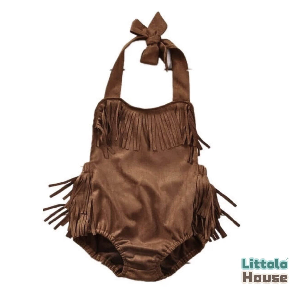 Baby Girl Halter Fringe Romper O226 | 1Y | Brown
