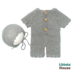 Baby Cozy Knit Romper with Bonnet O240 | NB | Grey