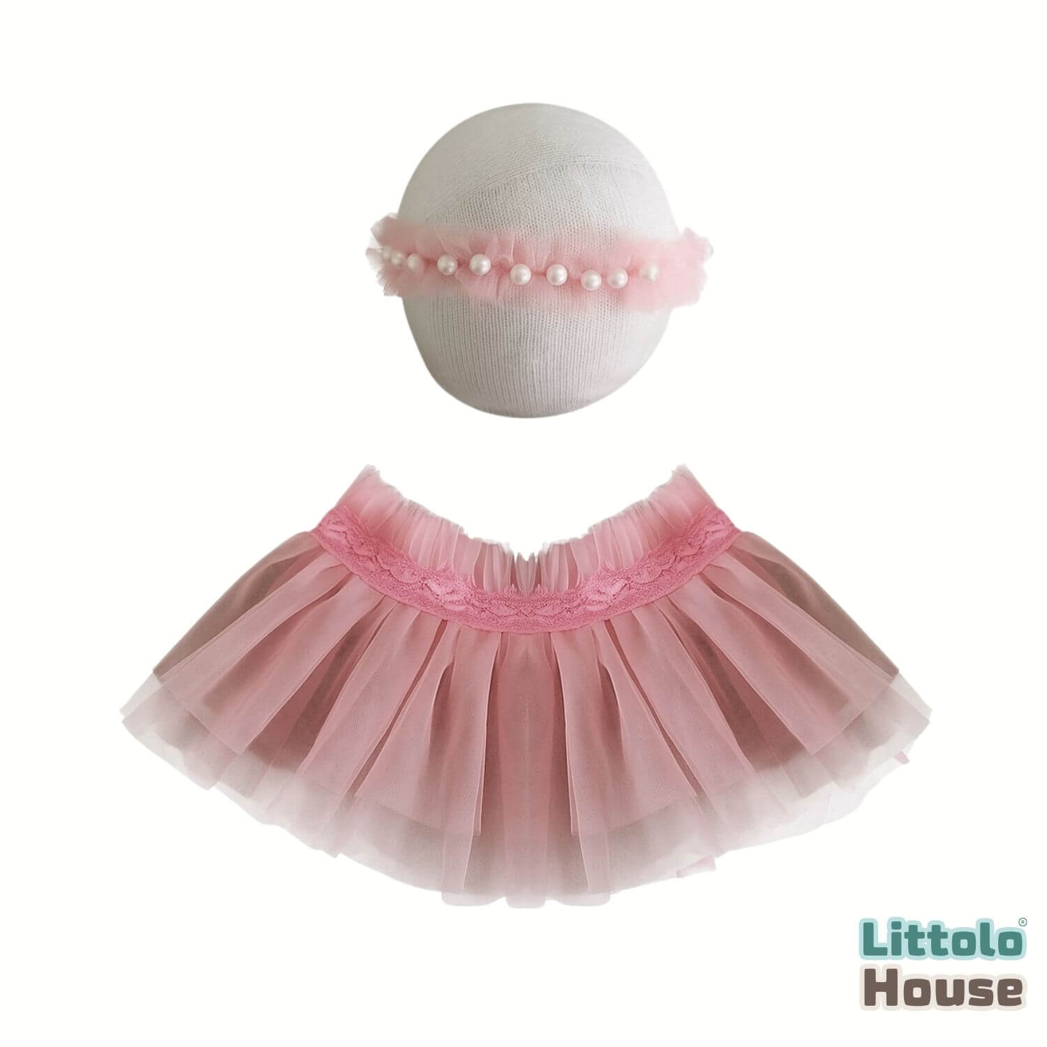 Baby Girl Net Frill Tutu Skirt with Pearl Headband O234 | NB | Light Pink