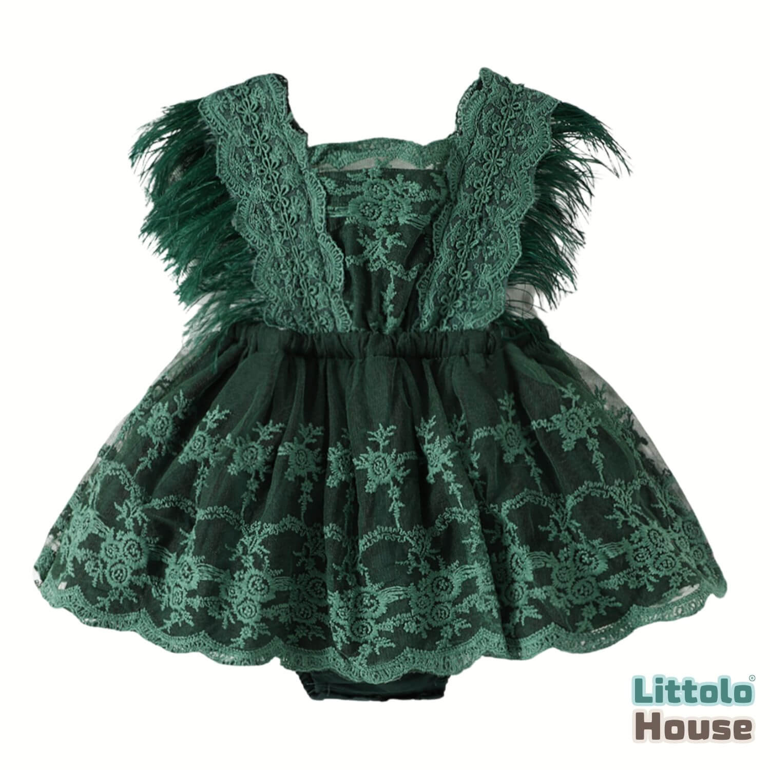Baby Girl Sequin Ruffle Lace Romper O229 | 1Y | Dark Green