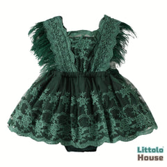 Baby Girl Sequin Ruffle Lace Romper O229 | 1Y | Dark Green