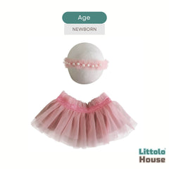 Baby Girl Net Frill Tutu Skirt with Pearl Headband O234 | NB | Light Pink