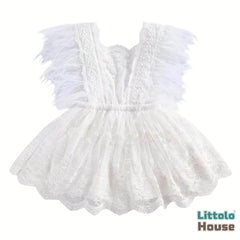 Baby Girl Sequin Ruffle Lace Romper O229 | 1Y | White