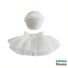 Baby Girl Net Frill Tutu Skirt with Pearl Headband O234 | NB | White
