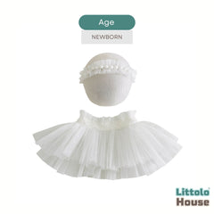 Baby Girl Net Frill Tutu Skirt with Pearl Headband O234 | NB | White
