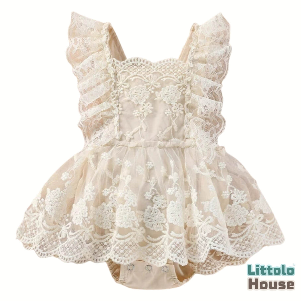 Baby Girl Boho Ruffle Lace Romper O230 | 1Y | Cream