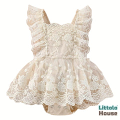 Baby Girl Boho Ruffle Lace Romper O230 | 1Y | Cream