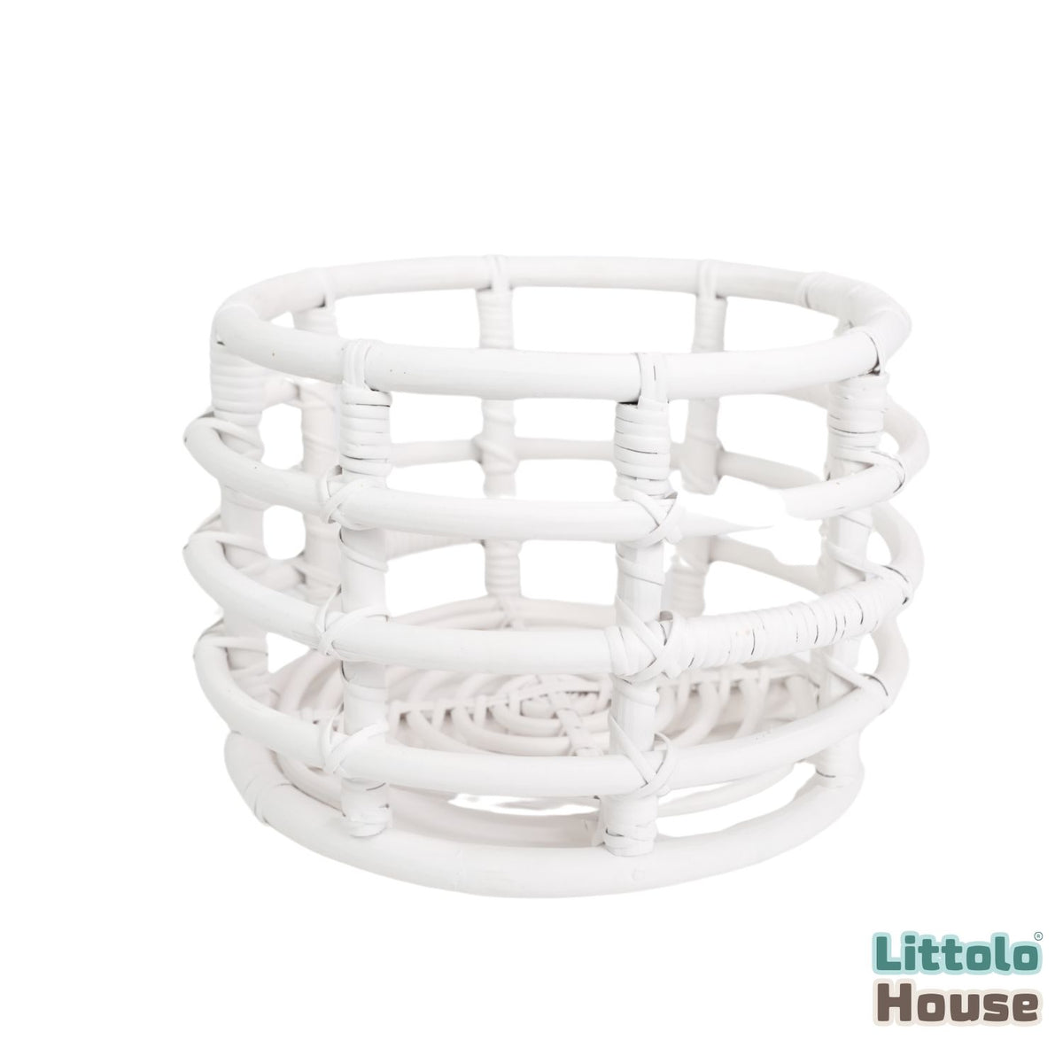 Farmhouse Style Round Cane Basket | Cane | White