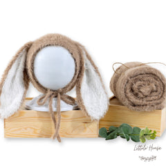 Fur Wrap With Fur Bunny Ears Bonnet SR053 | NB | Light Brown