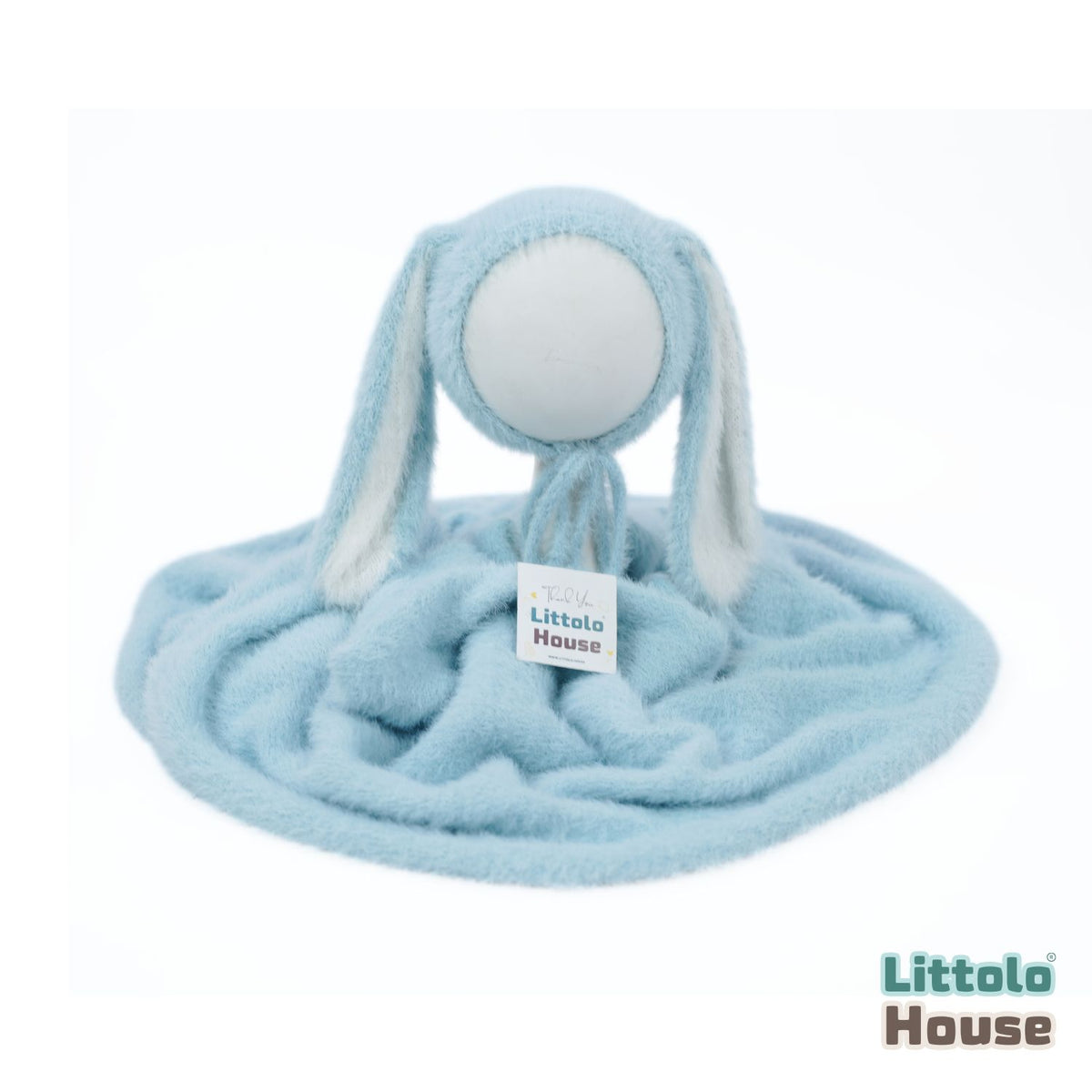 Fur Wrap With Fur Bunny Ears Bonnet SR053 | NB | Sky Blue