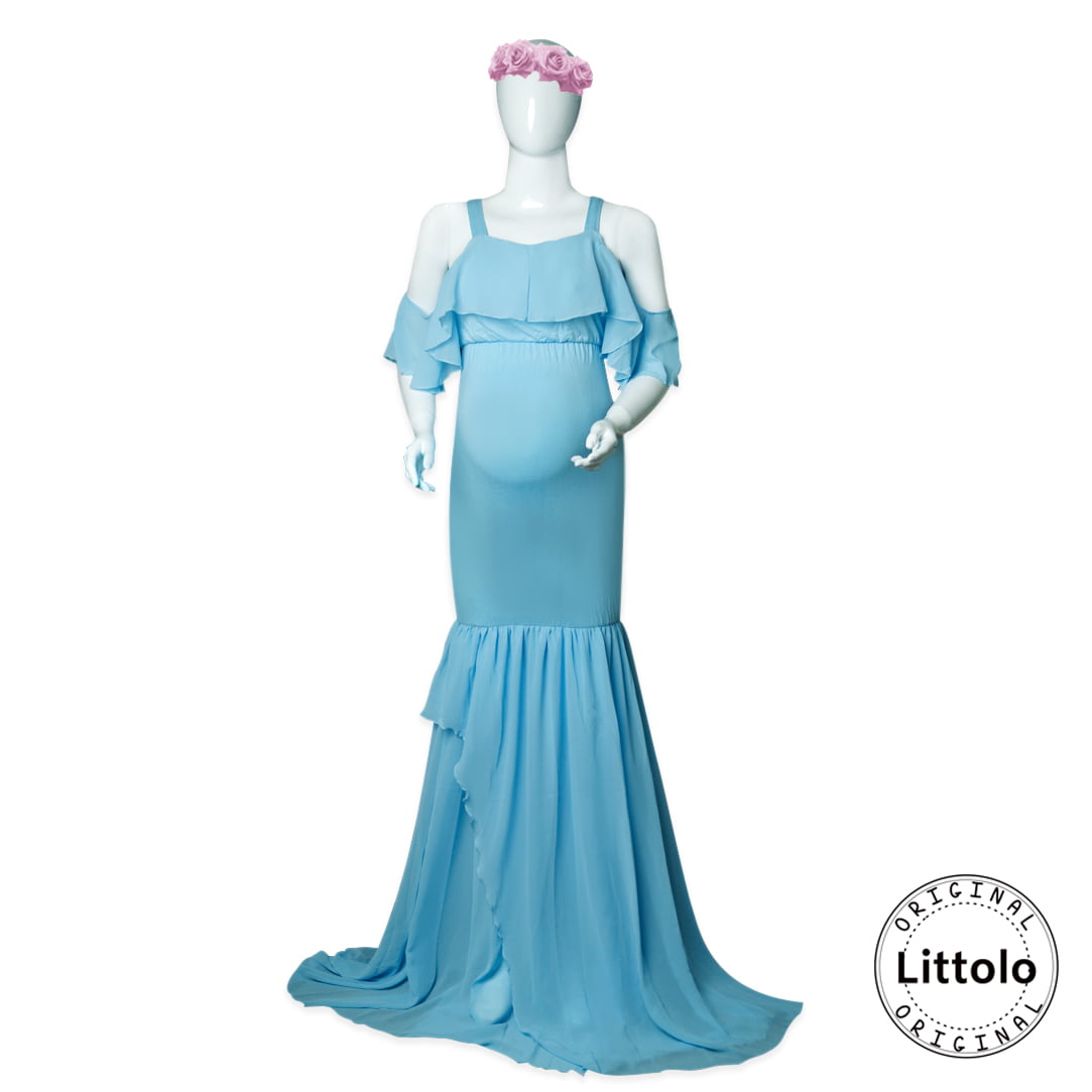 Mermaid Chiffon M009 Maternity Gown | L | Sky Blue