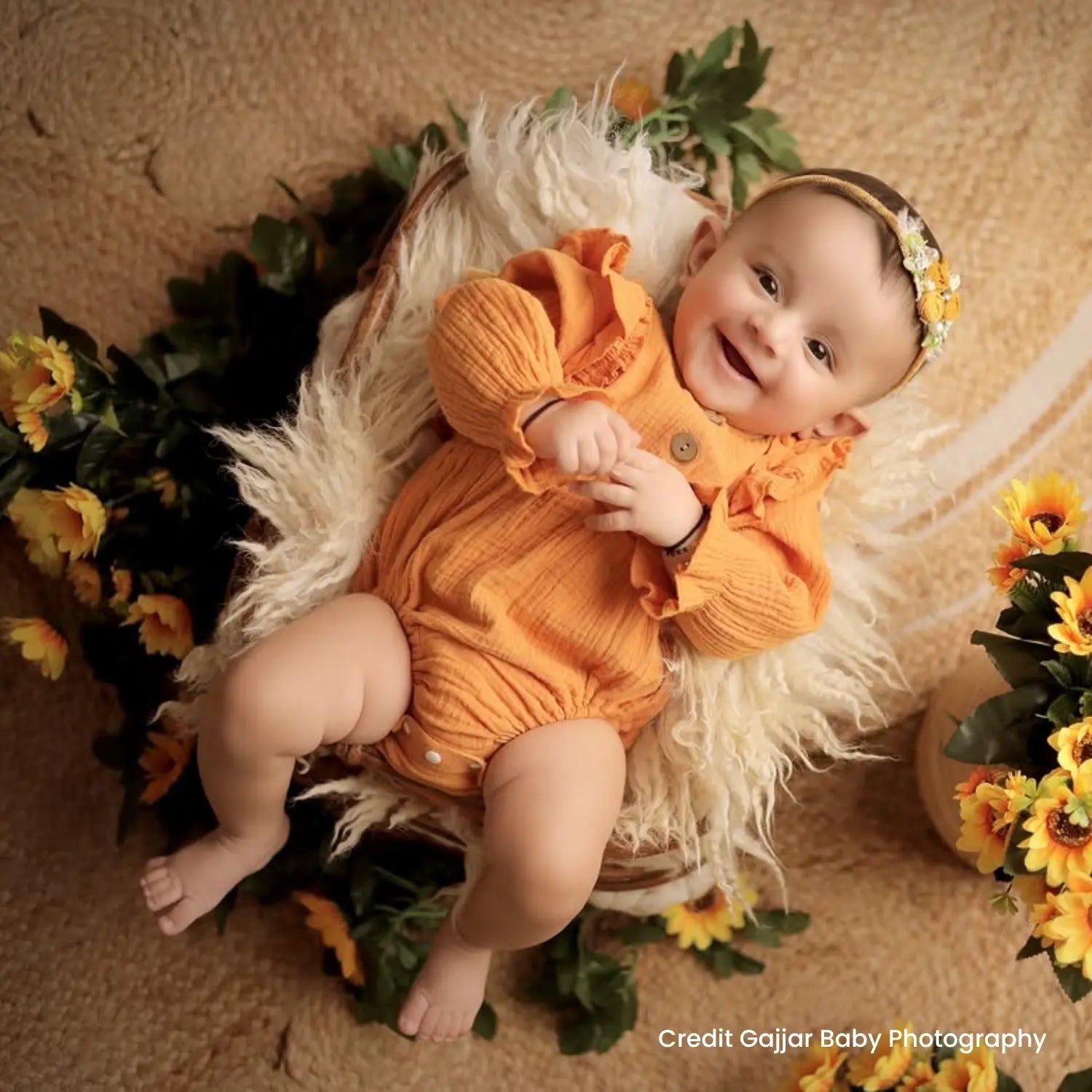 Baby Girl Ruffled Full Sleeves Romper Outfit O040 | 6M | Sandstone Orange