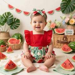 Baby Girl Sleeveless Straps Romper Jumpsuit O016 Outfit | Watermelon