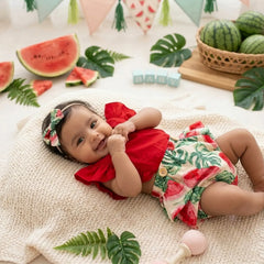 Baby Girl Sleeveless Straps Romper Jumpsuit O016 Outfit | Watermelon