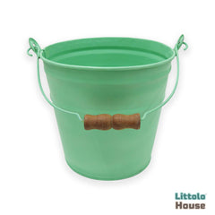 Bucket with Rustic Wooden Handle | Iron Artware | Green