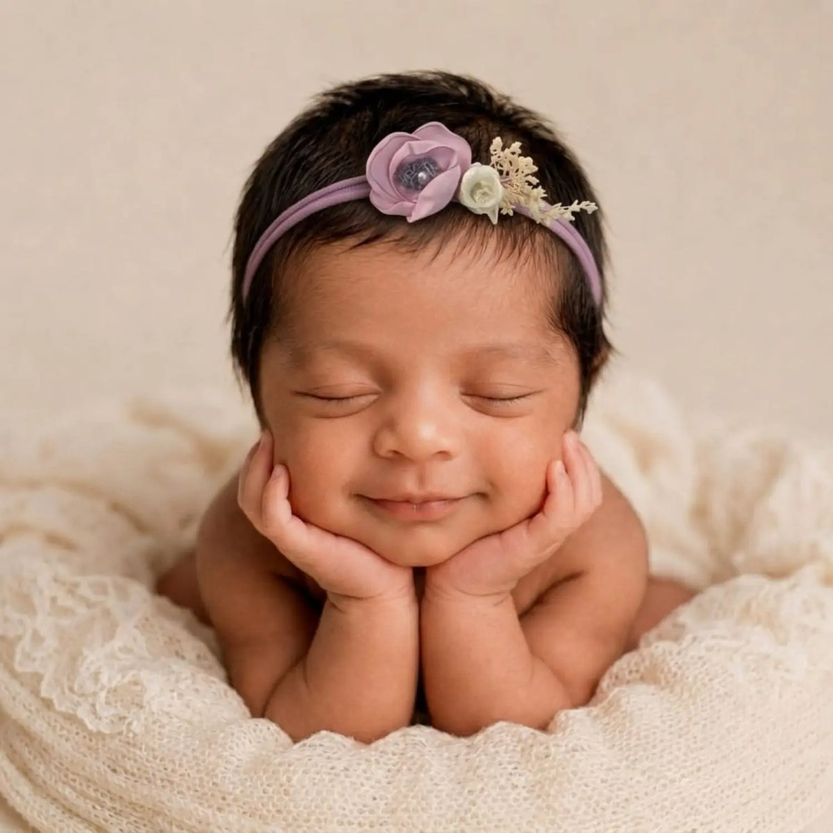 Vintage Rose Pearl Flower Headband H128 | Light Purple