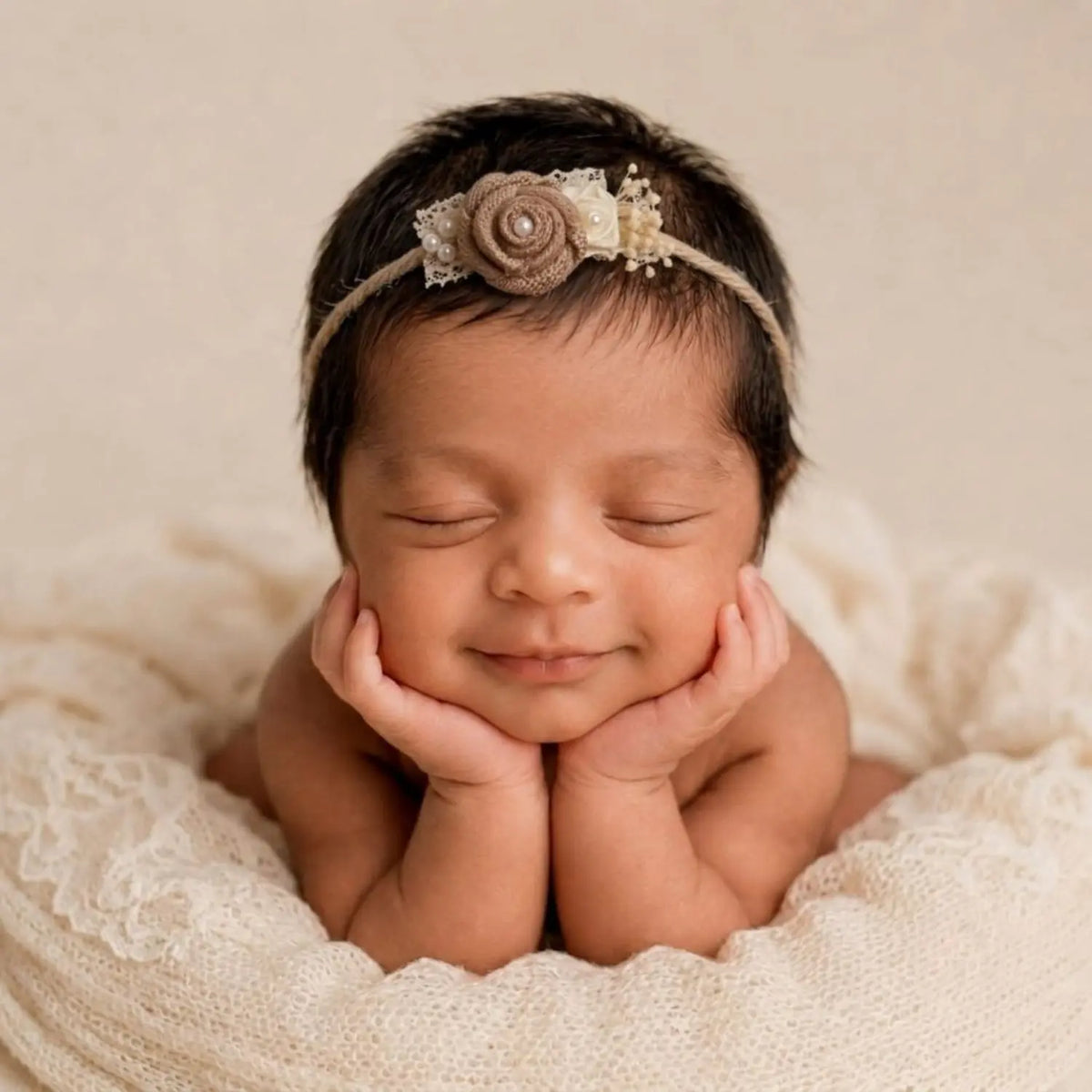 Chic Floral Grace Headband H130 | Light Brown