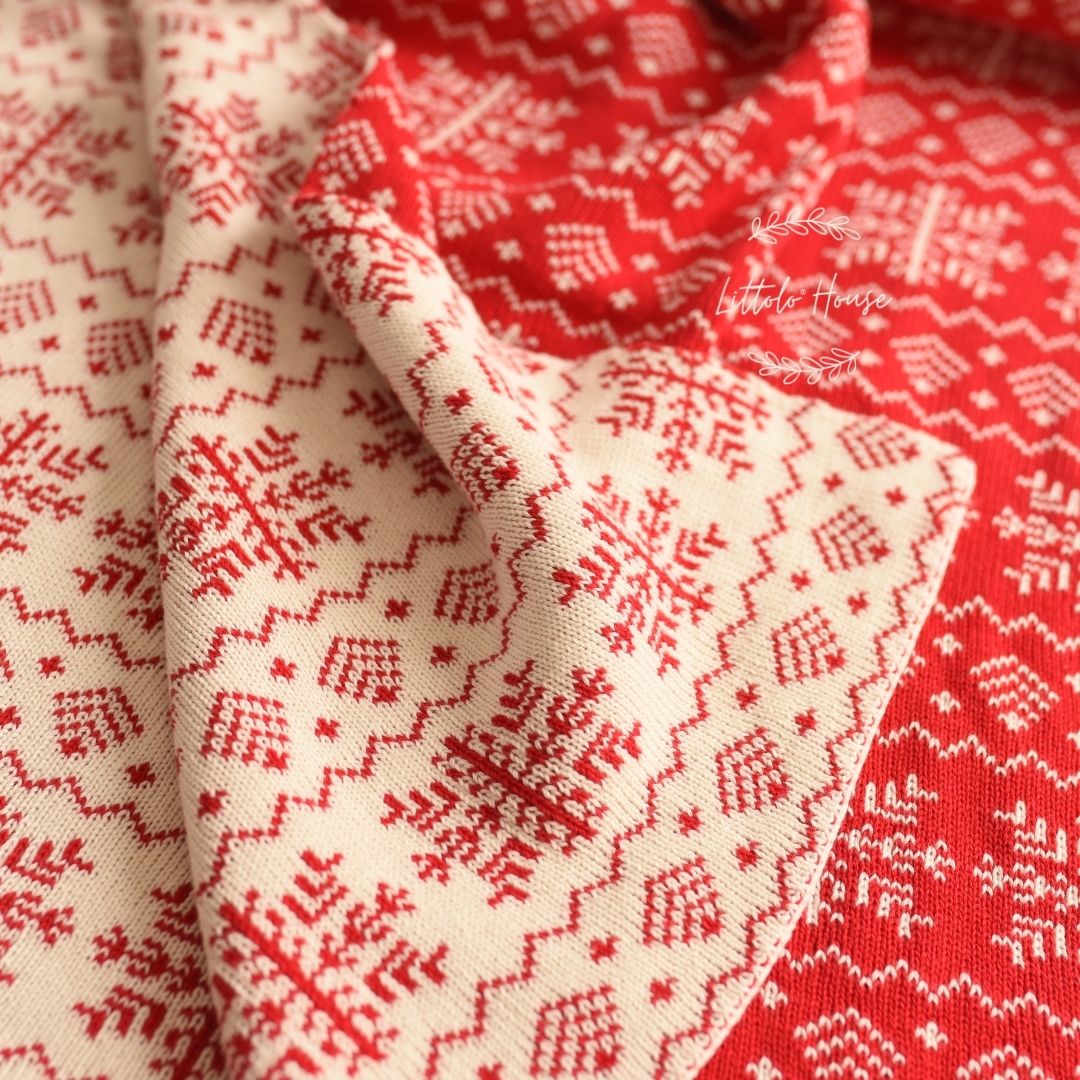 Hand Woven Merino Dual Side Layer Christmas L025 | Red White