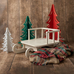 Handcrafted Modern Christmas Sleigh W056 | Wooden Decorative | Off White