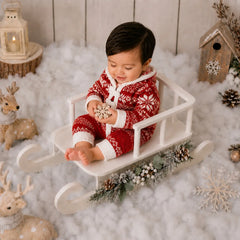 Handcrafted Modern Christmas Sleigh W056 | Wooden Decorative | Off White