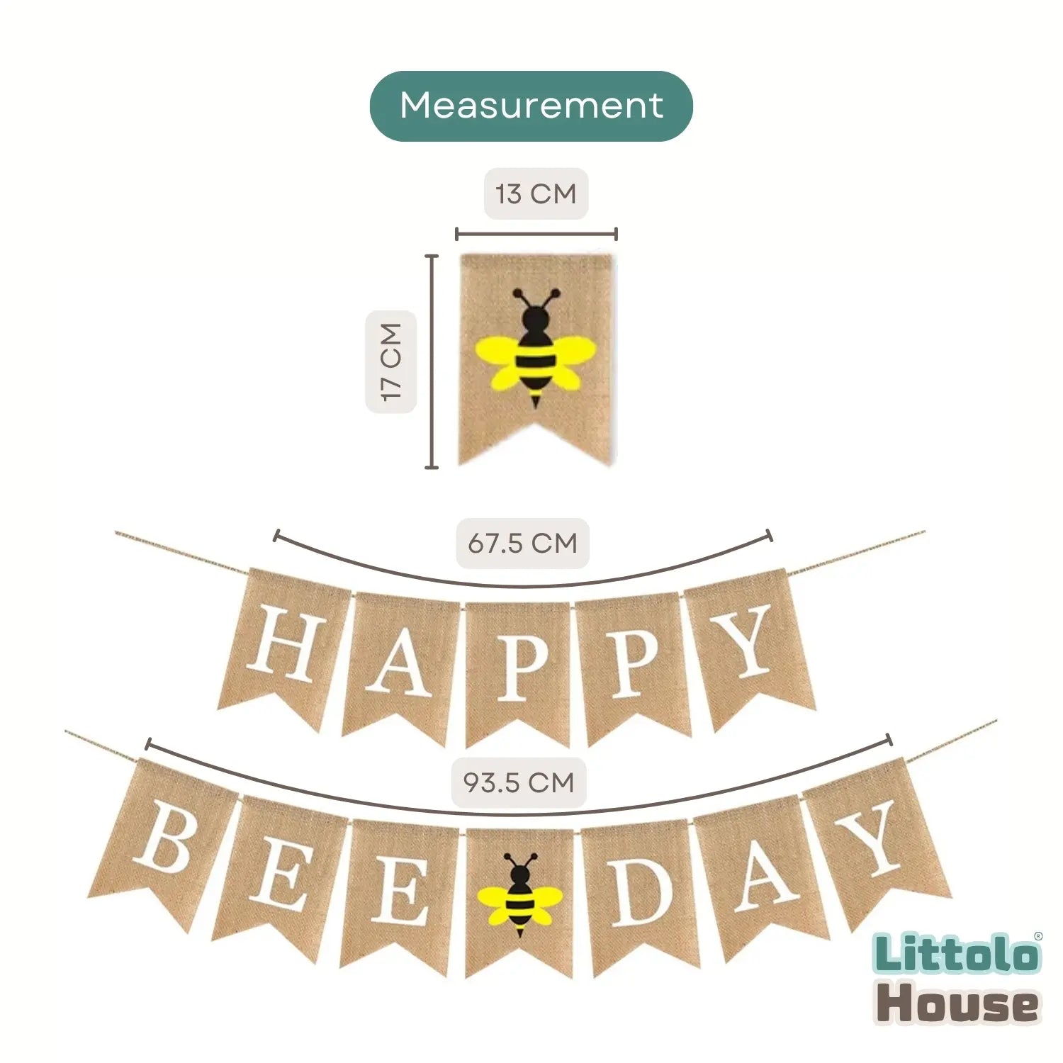 Happy Bee Day Banner, Rustic Burlap Bunting Swallowtail Flags D190 Set of 1 | M | Khaki