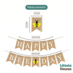 Happy Bee Day Banner, Rustic Burlap Bunting Swallowtail Flags D190 Set of 1 | M | Khaki