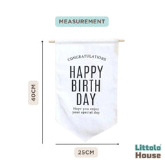 Happy Birthday Banner Flag | Style 1 D116 Set of 1 | M | Rice White