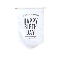 Happy Birthday Banner Flag | Style 1 D116 Set of 1 | M | Rice White