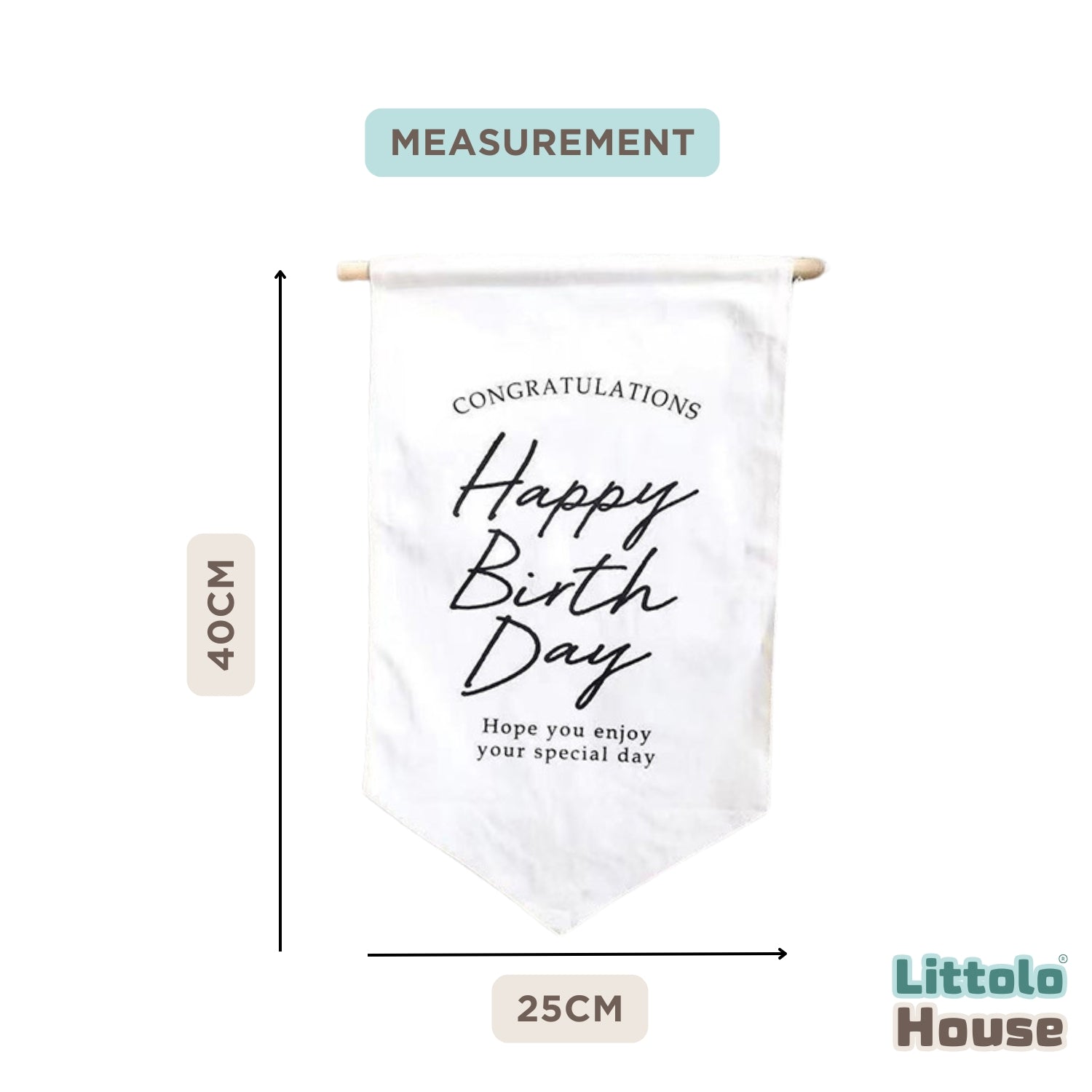 Happy Birthday Banner Flag | Style 2 D117 Set of 1 | M | Rice White