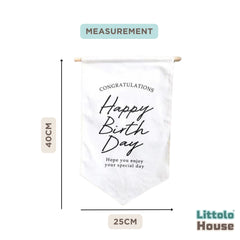 Happy Birthday Banner Flag | Style 2 D117 Set of 1 | M | Rice White