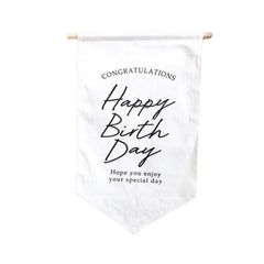 Happy Birthday Banner Flag | Style 2 D117 Set of 1 | M | Rice White