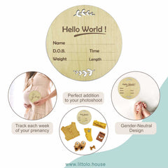 Hello World Milestone Card | Wooden Decorative | Natural Wood