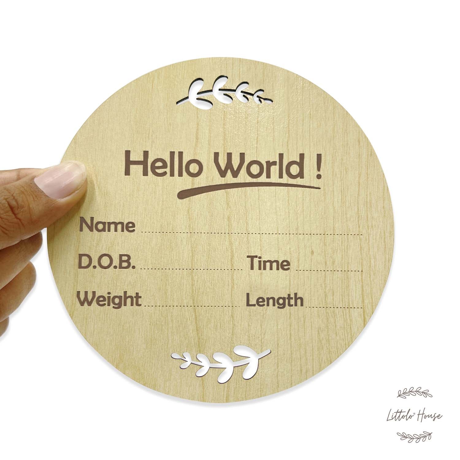 Hello World Milestone Card | Wooden Decorative | Natural Wood