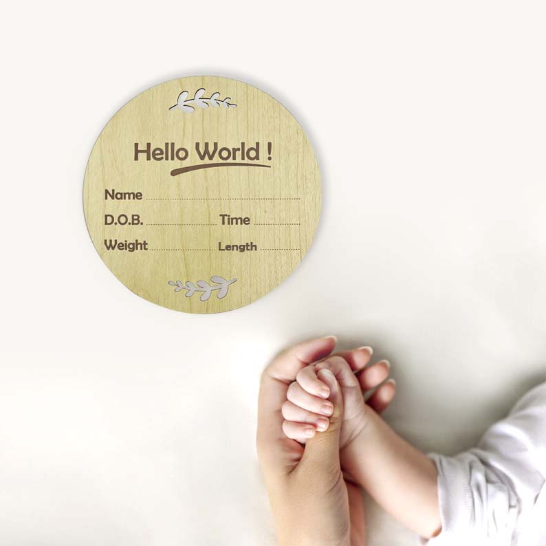 Hello World Milestone Card | Wooden Decorative | Natural Wood