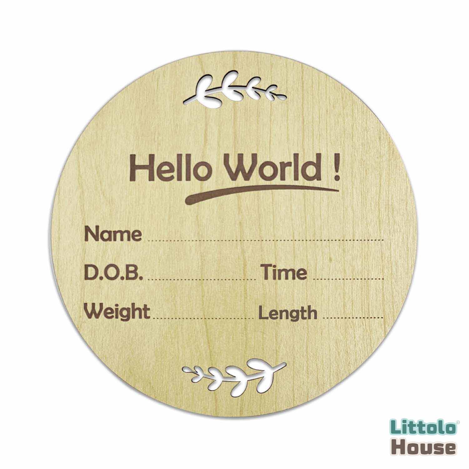 Hello World' Wooden Milestone Card for Newborn Photos | Shop Now