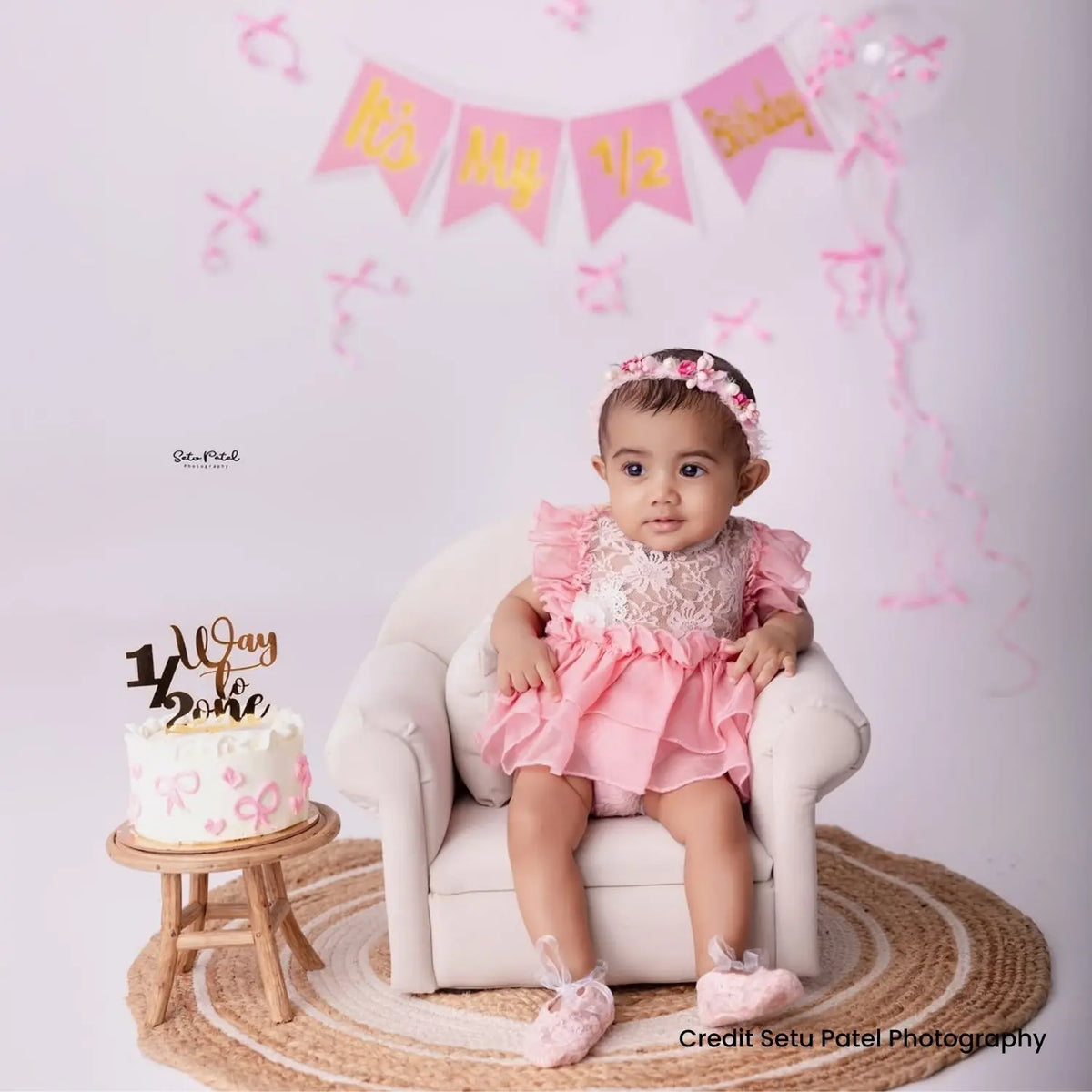 Baby Girl Lace Frill Frock with Bonnet Posing Aid and Botties SR030 | 4M | Pink