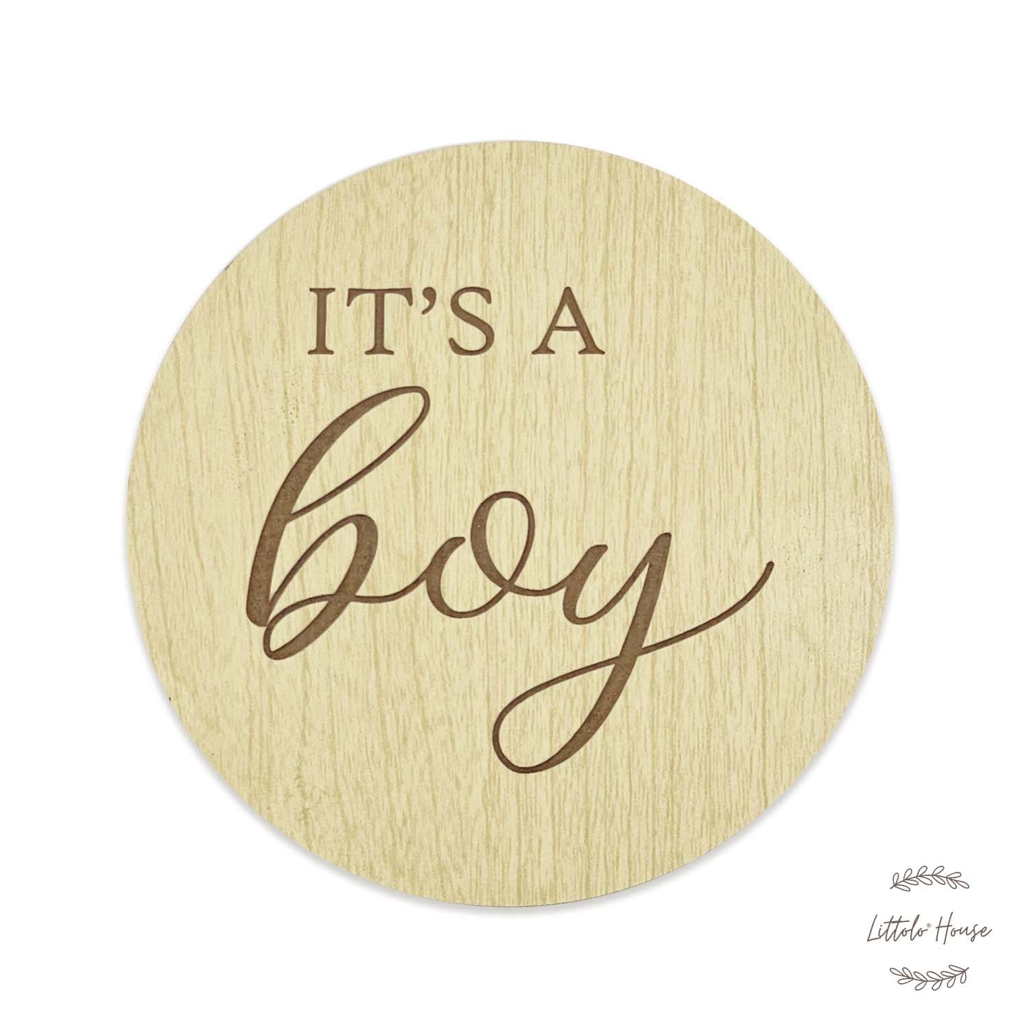 It's a Boy + It's Girl Combo Milestone Card Set of 3 | Wooden Decorative | Natural Wood