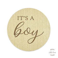 It's a Boy + It's Girl Combo Milestone Card Set of 3 | Wooden Decorative | Natural Wood