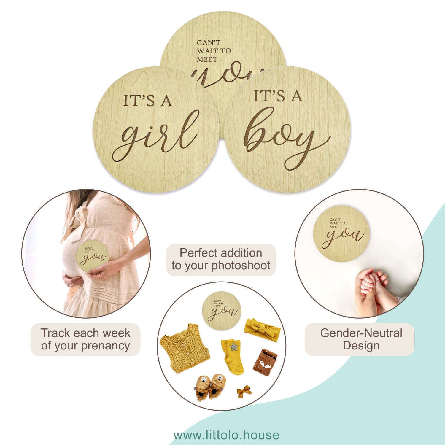 It's a Boy + It's Girl Combo Milestone Card Set of 3 | Wooden Decorative | Natural Wood