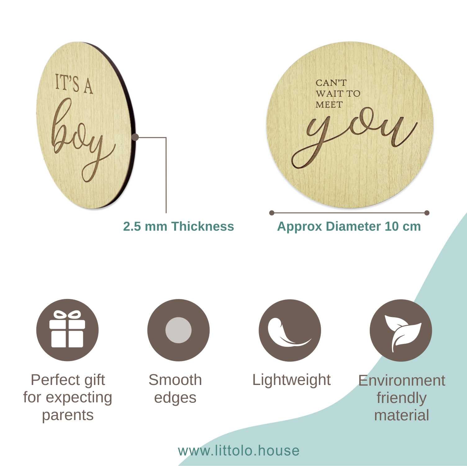 It's a Boy + It's Girl Combo Milestone Card Set of 3 | Wooden Decorative | Natural Wood