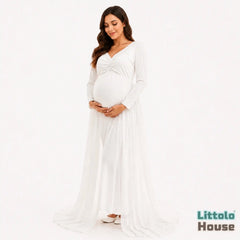 Jersey Maxi Dress with Net Flare M026 Maternity Gown | L | White
