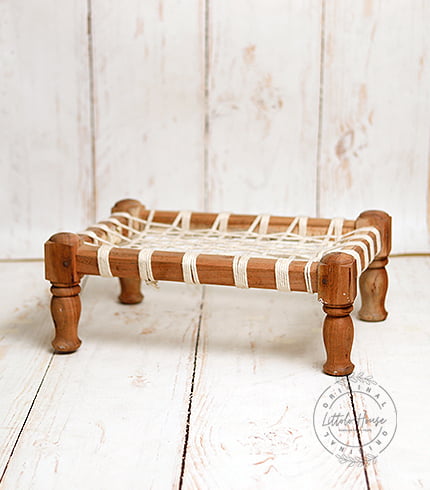 Vintage Charpai / Khatli Style Bed Wooden Decorative Brown White
