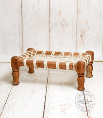Vintage Charpai / Khatli Style Bed Wooden Decorative Brown White
