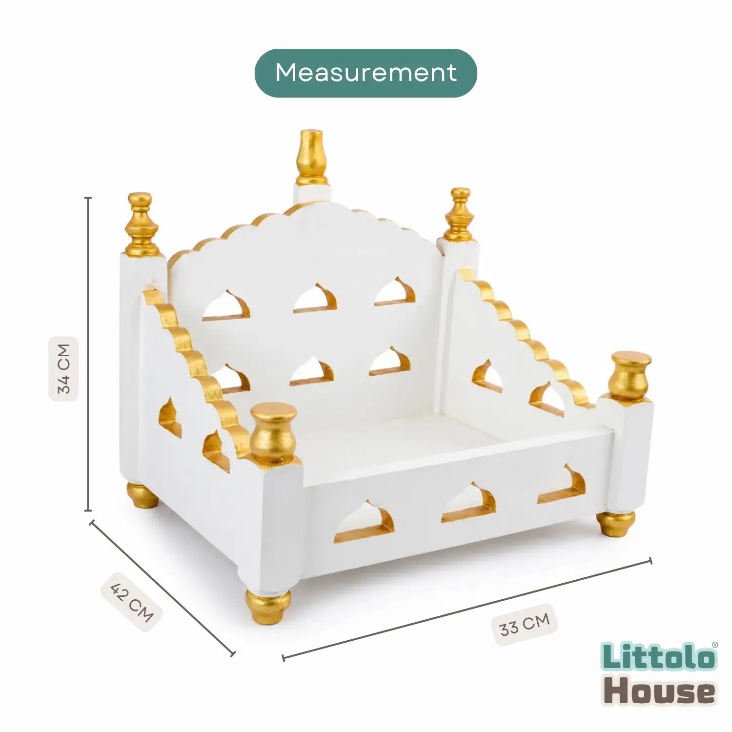 Royal Krishna Janmashtami Temple Sofa Cum Bed | Wooden Decorative | White Golden