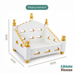 Royal Krishna Janmashtami Temple Sofa Cum Bed | Wooden Decorative | White Golden