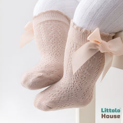 Baby Girl High Knee Knitted Baby Girl Socks with Satin Bow A | 1Y | Toon