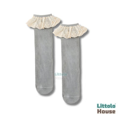 Baby Girl High Knee Lace Cotton Socks for Girls A | 1Y | Grey