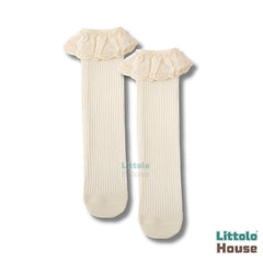 Baby Girl High Knee Lace Cotton Socks for Girls A | 1Y | Off White