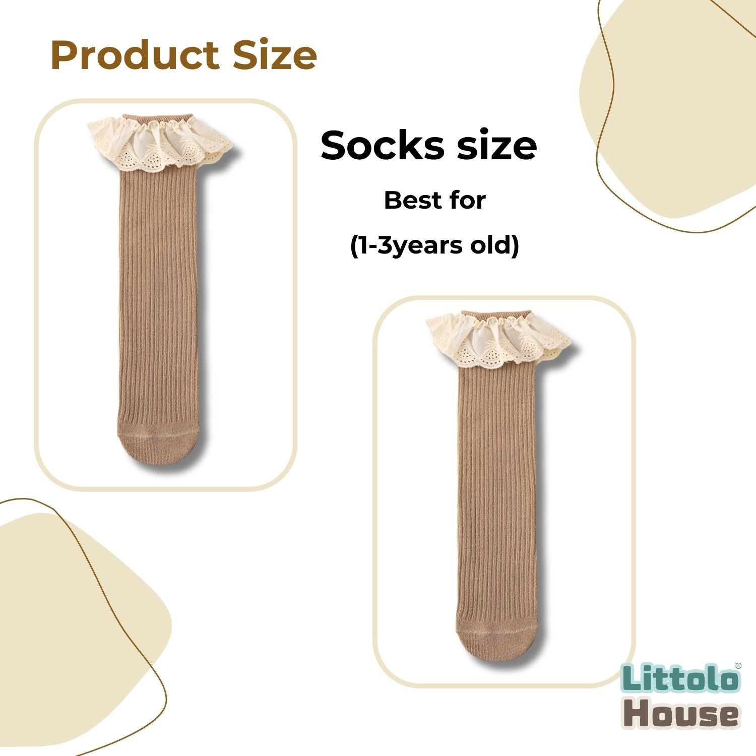 Baby Girl High Knee Lace Cotton Socks for Girls A | 1Y | Brown